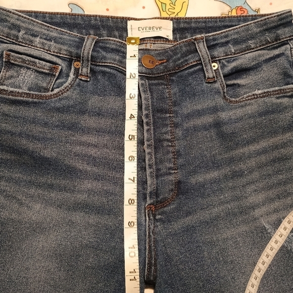 Evereve The Ever Straight Jeans High Rise Fit Button Fly Raw Hem Distressed - Picture 9 of 9